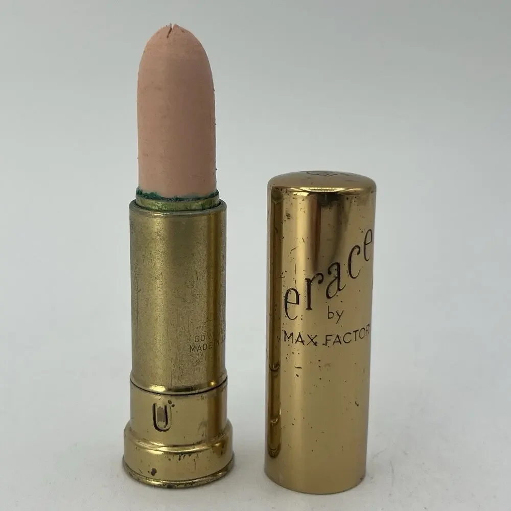 Vintage Max Factor Erace NATURAL Cover Up Concealer Gold Brass Tube NOS